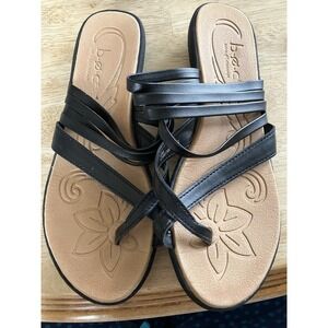 Born BOC Black Sandals Faux Leather Strappy‎ Thong Flip Flop toe ring Sz 10